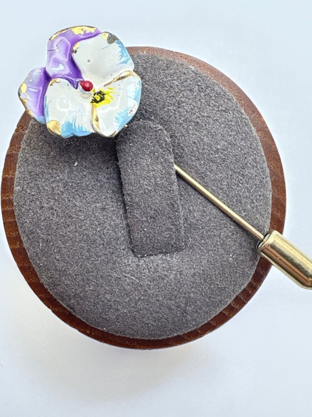 Purple Blue & White Enamel Flower Stick Pin VTG Gold Tone Size 2" Length